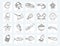 Seafood web icons set - thin line. Simple vector icons included such as tuna, caviar, squid, mussels, octopus, sardines, shrimp an