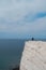 Seaford, East Sussex. People walking the paths on the top of the Chalk Cliffs. Seven Sisters, South of England