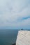 Seaford, East Sussex. People walking the paths on the top of the Chalk Cliffs. Seven Sisters, South of England