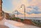 Seafront at dawn in Ortona, Abruzzo, Italy - beautiful terrace with street lamp on the Adriatic sea