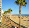 Seafront promenade and Costilla Beach -Playa de la Costilla- in Rota, Costa de la Luz, Cadiz, Spain