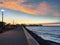 Seafront Sunset art sea promenade  ,ship on harbor cloudy evening sky nature background