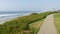 Seagrove park in Del Mar, California USA. Seaside lawn. Green grass and ocean view frome above.