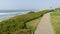 Seagrove park in Del Mar, California USA. Seaside lawn. Green grass and ocean view frome above.