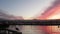 Seagull bird, fishermans wharf pier, yacht sail boats in Monterey marina, sunset