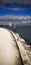 Seagull and curvilinear pathway in Lisbon , Portugal in a very sunny day