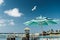 Seagull flying over a beach in the Caribbean