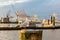 Seagull in front of the sea harbor in Hamburg, Germany