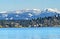 Seagull High Rise Building Lake Washington Snow Capped Mountains Bellevue Washington