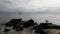 Seagull on Jetty in Atlantic Ocean on Cloudy Day.