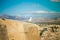 Seagull looks at the city of alicante from the castle wall