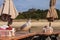 Seagull on a picnic table