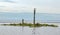 Seagull pier post oceans cape with green moss