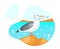 Seagull with plastic bottle flat concept icon