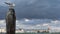 Seagull on a pole in a storm in Venice