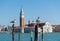 Seagull and San Giorgio di Maggiore church in the background, in Venice, Italy