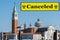 Seagull and San Giorgio di Maggiore church in the background, in Venice, Italy.Travel vacations canceled because of pandemic of