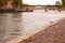 Seagull standing on the bank of Seine river in Paris