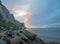 Seagull at Sunset at Morro Rock on the central coast of California at Morro Bay California USA