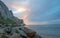 Seagull at Sunset at Morro Rock on the central coast of California at Morro Bay California USA