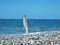 A seagull vertical plume on the beach