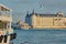 Seagulls in Bosporus with old, ancient train station Haydarpasa