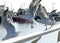 Seagulls flee from the rails on the Lakes Entrance Pier.