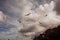 Seagulls fly in the cloudy sky, summer landscape