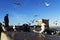 Seagulls in front of the Genoese-built citadel near of the fishing port.