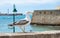 Seagulls on La Caleta beach in city center in Cadiz, Spain