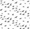 Seagulls silhouettes seamless pattern. Flock of flying birds gray silhouette. Dove, sea-gull sketch abstract bird Vector for wrap