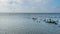 Seagulls sit on stones on Vistula Spit. Baltiysk. Russia