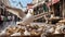 Seagulls in a straw basket on a seaside street.