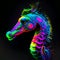 Seahorse in abstract, graphic highlighters lines rainbow ultra-bright neon artistic portrait