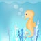 Seahorse and coral cute cartoon for shower card, greeting card