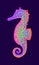 Seahorse drawn in bright colors on a black background.