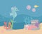 Seahorse fishes sand stones bubbles life coral reef cartoon under the sea
