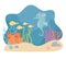 Seahorse fishes starfish sand life coral reef cartoon under the sea