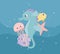 Seahorse jellyfish fishes starfish bubbles life cartoon under the sea