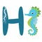 Seahorse, Scandinavian style hippocampus, handdrawn, beautiful detailed. H letter. Cute animal alphabet.