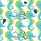 Seahorse, sea inhabitants seamless pattern, beautiful character among seashells, seaweed, starfish, marine