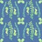 Seahorse and seaweed seamless pattern