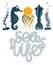 Seahorse, squid and jellyfish simple styling print. Two color. Quote lettering with sea rope. Print for kids t-shirt and