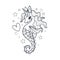 Seahorse, unicorn vector black and white illustration. Doodle style. Vector