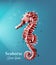 Seahorse watercolor Vector. Underwater backgrounds with bubbles