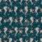 Seahorses and starfish with splashes of water on a dark blue background. Watercolor illustration. Seamless pattern