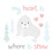 Seal baby winter print. Cute animal in snowy forest christmas card.