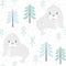 Seal baby winter seamless pattern. Cute animal in snowy forest christmas print.