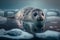 Seal on the ice of the lake. Generative AI