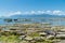 Seal on Kaikoura beach with mountain skyline background